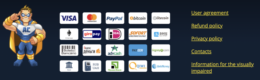 A screenshot of all the different payment times CAPTCHA-solving services can accept