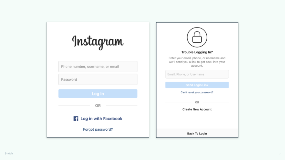 A sample Instagram login page where the user has forgotten or is mis-entering their password