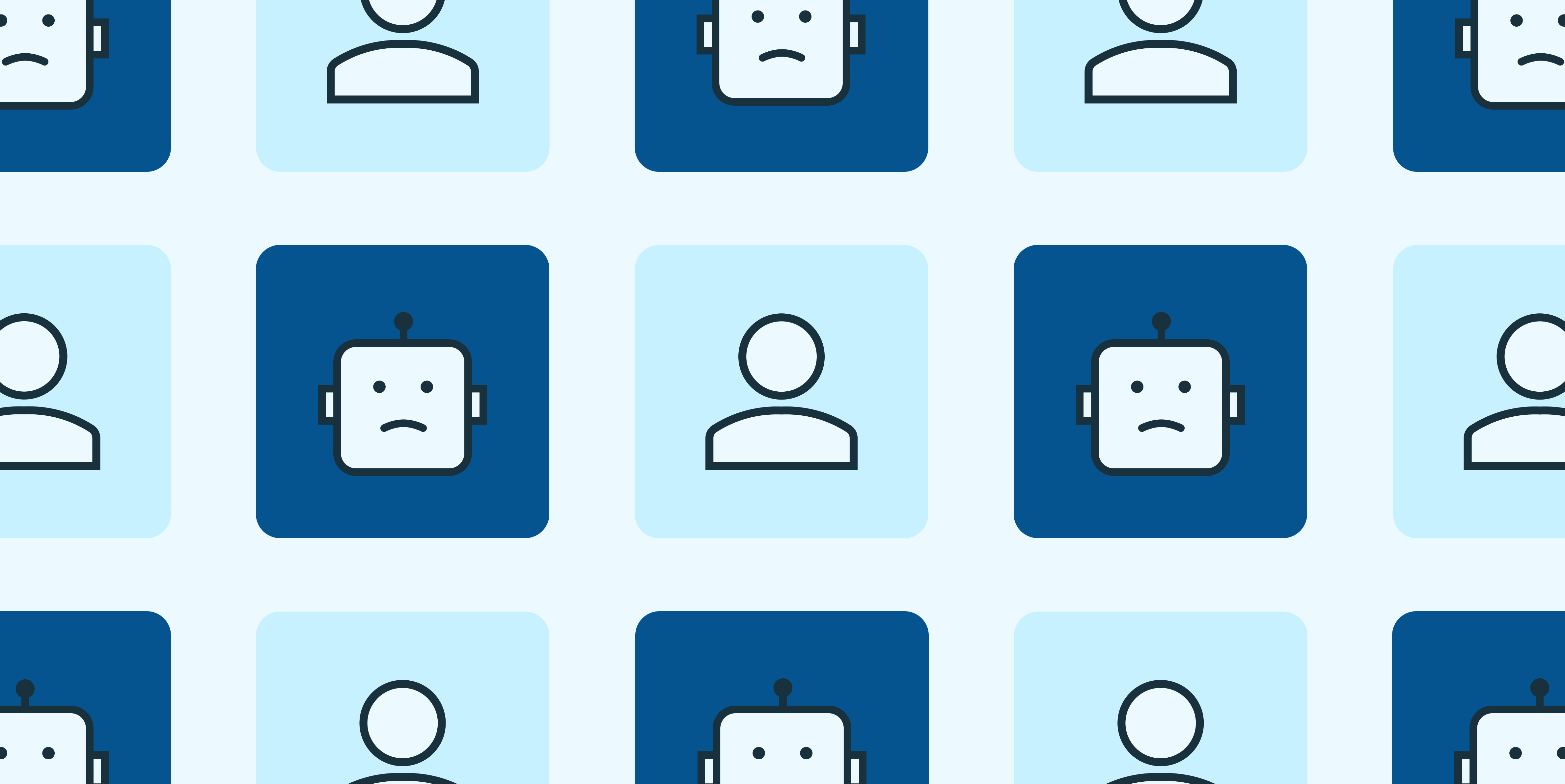 A collage array of icons representing users and icons representing bots