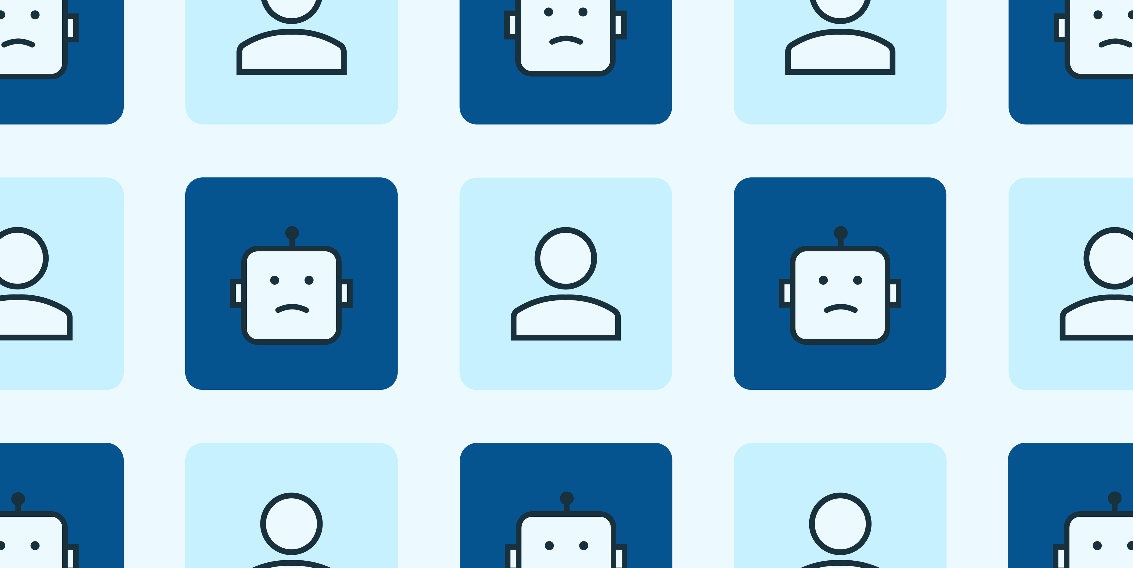 A collage array of icons representing users and icons representing bots