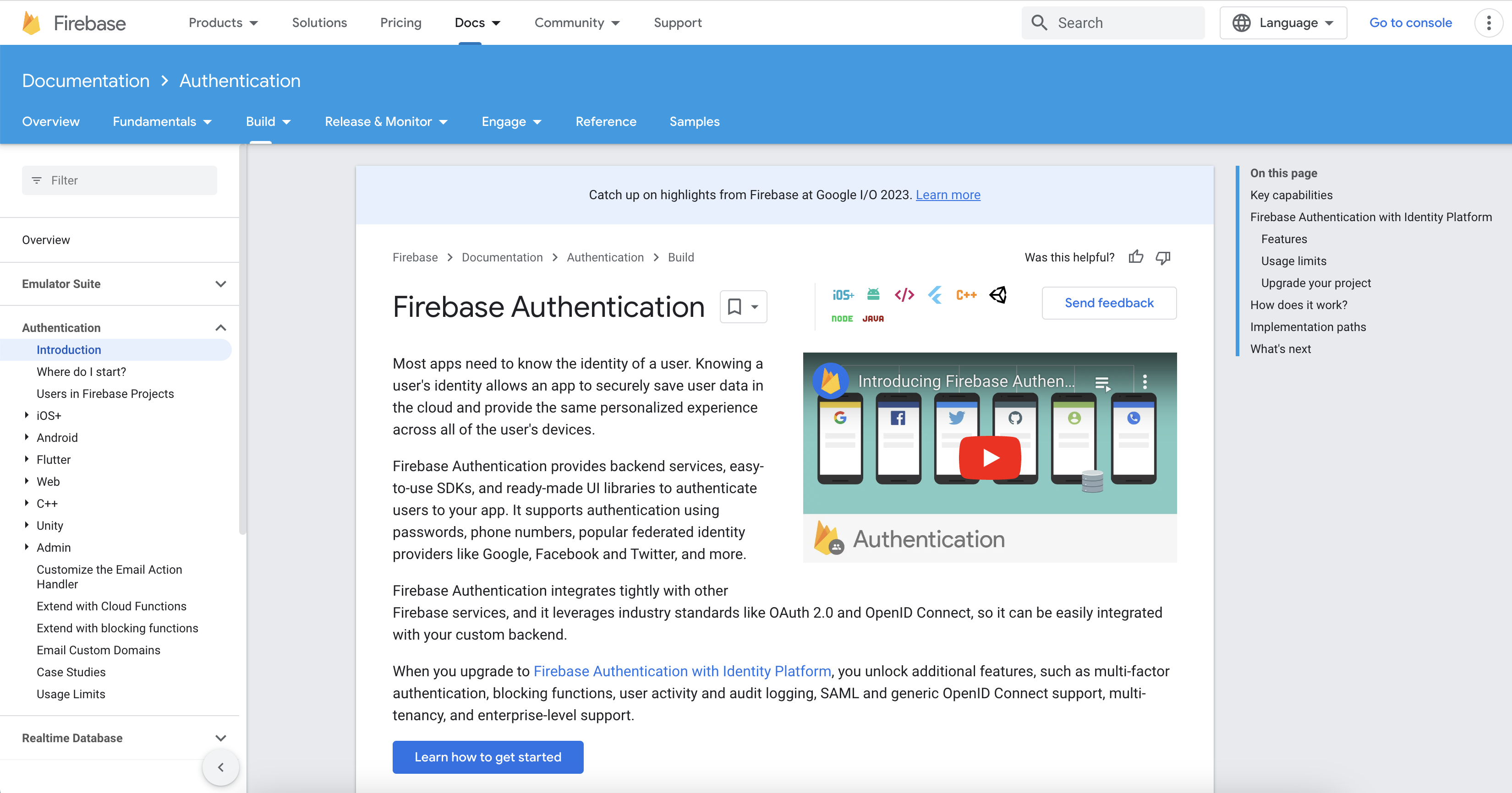 A screenshot of Firebase's homepage