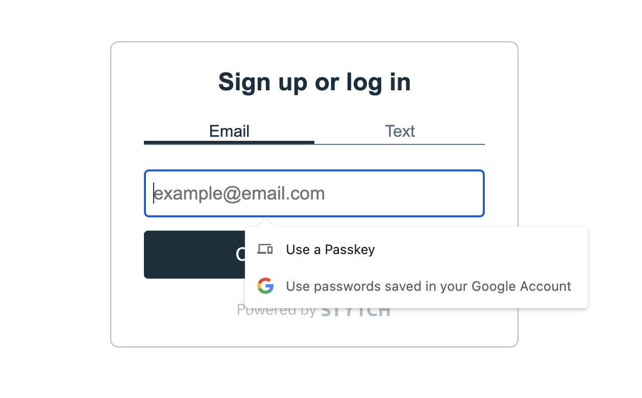 sign up or log in UI