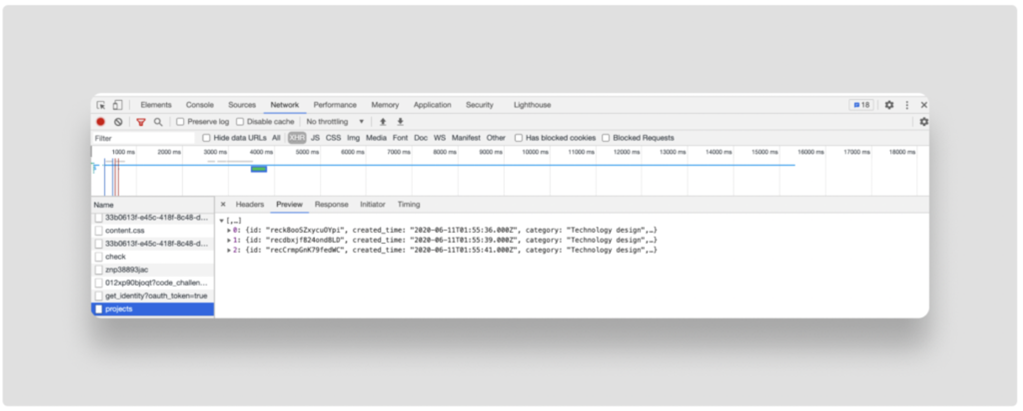 showing json payload