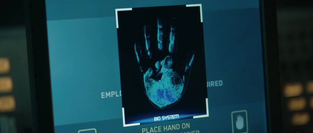 A hand geometry scan as represented in the 2015 film Jurassic World 