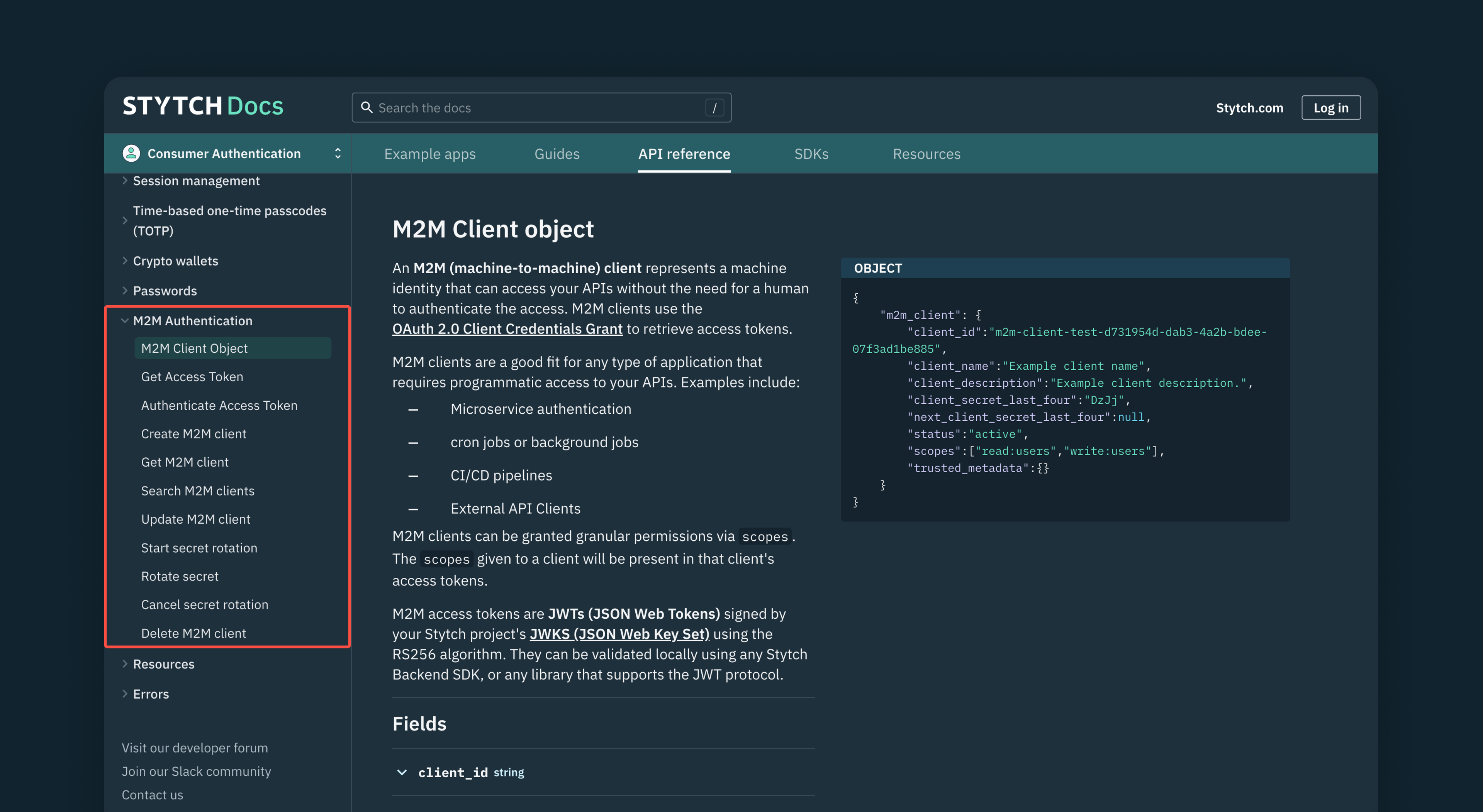 Stytch M2M API docs