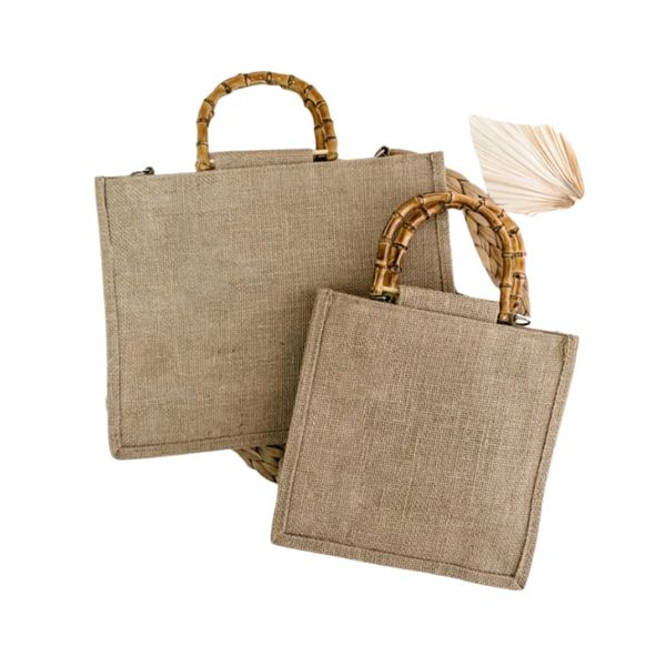 Jute Tote Bag/Kraft Bag With Bamboo Handle