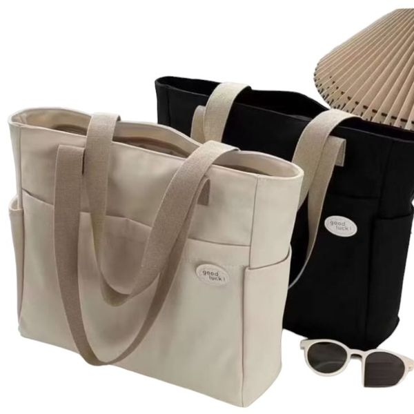 Thick Canvas Tote Bag Shoulder Handbag Square Wide Shape