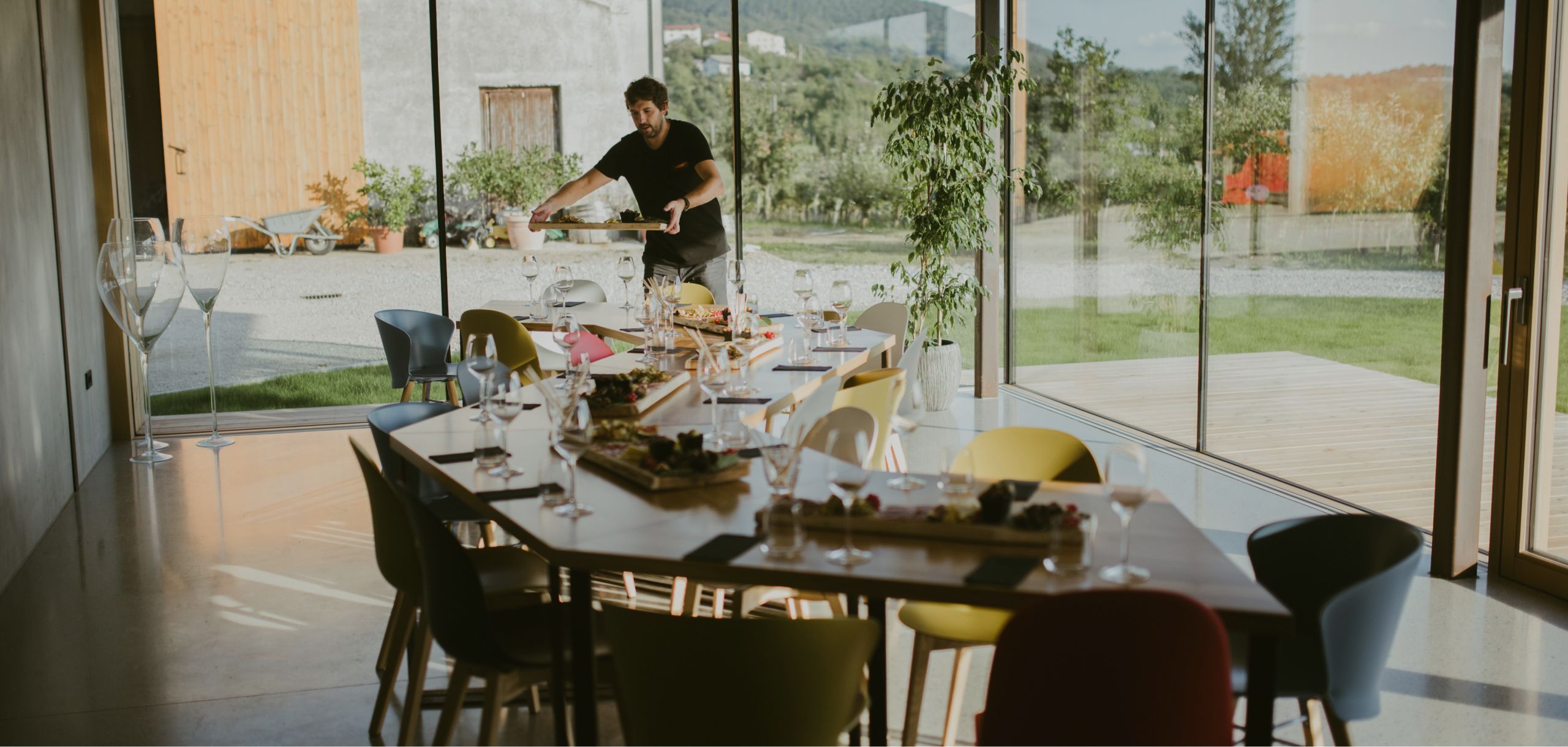 Preparing for a group wine tasting at Lepa Vida