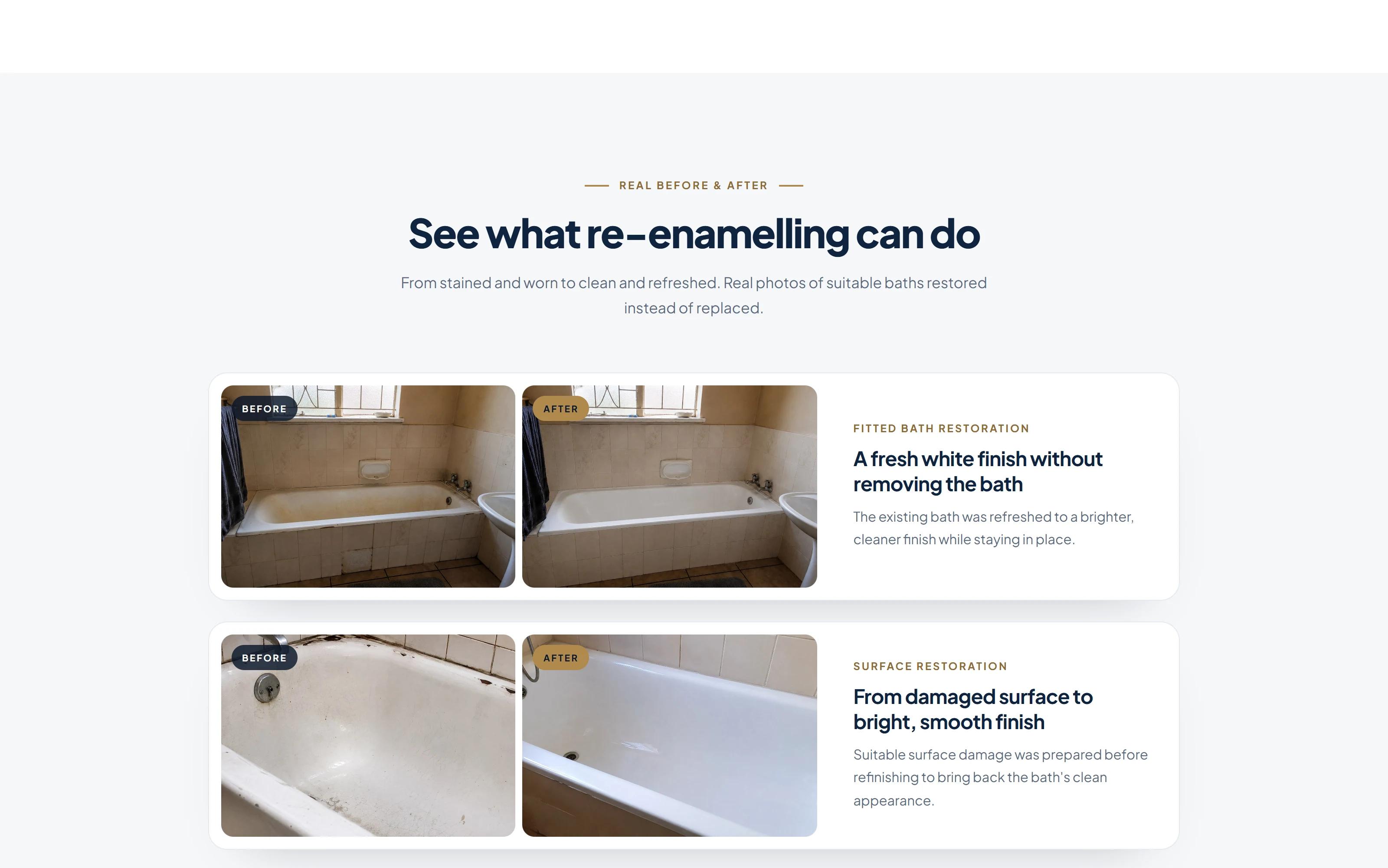 Real before-and-after photos of restored baths