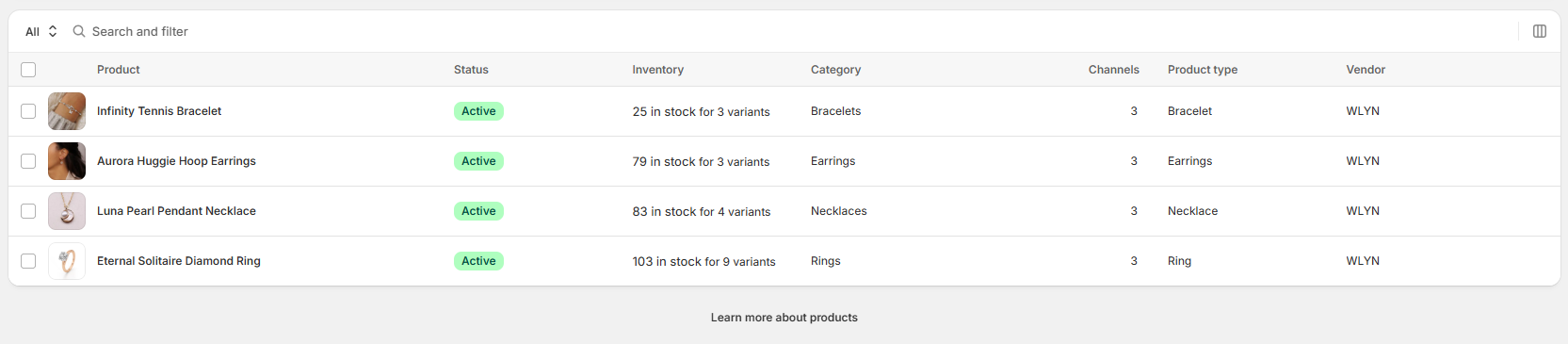 Shopify admin powering the headless catalogue
