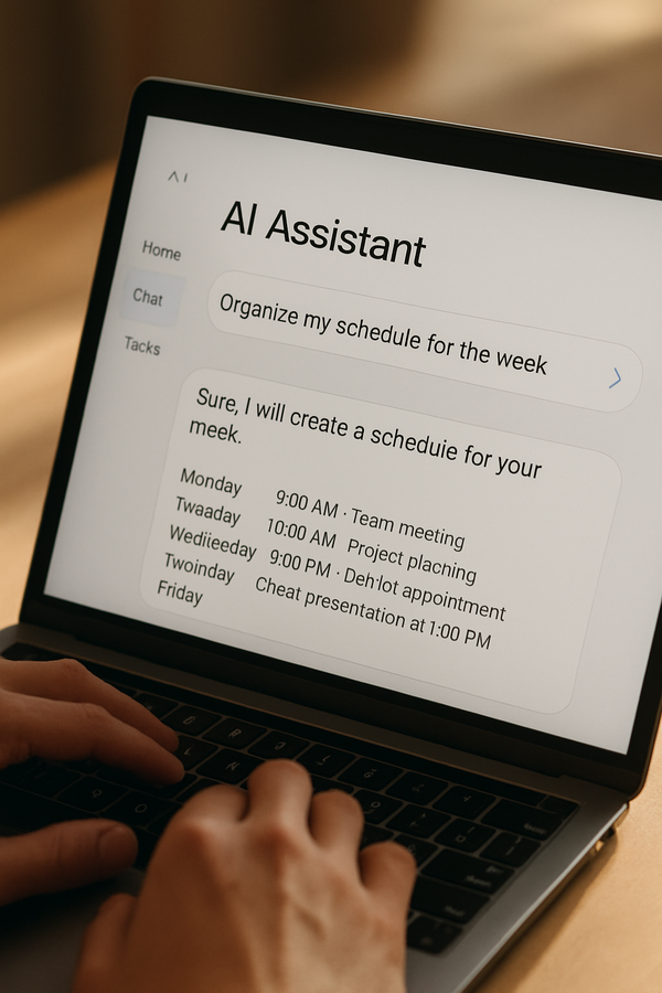 Close-up of a laptop running an AI assistant 