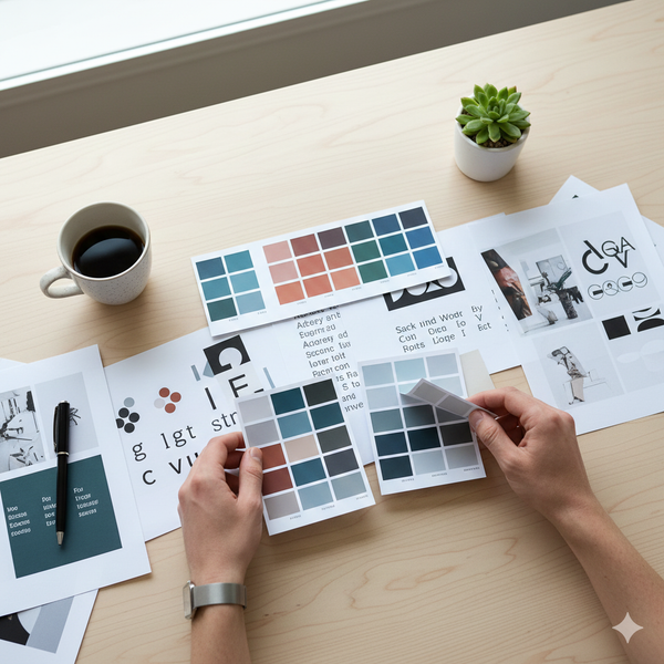 Copywriter editing text on a clean digital interface.