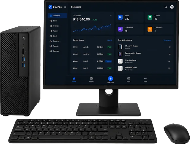 Counter PC and screen running the SkyPos desktop till