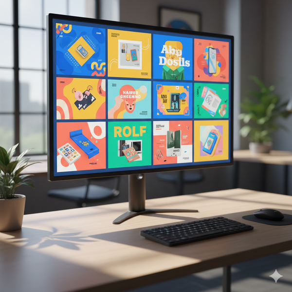 Digital screen showing social media post designs