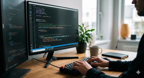 Developer coding an API endpoint 