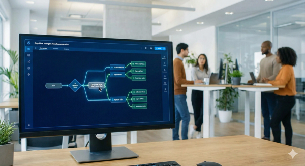 Workflow interface showing AI-driven decisions