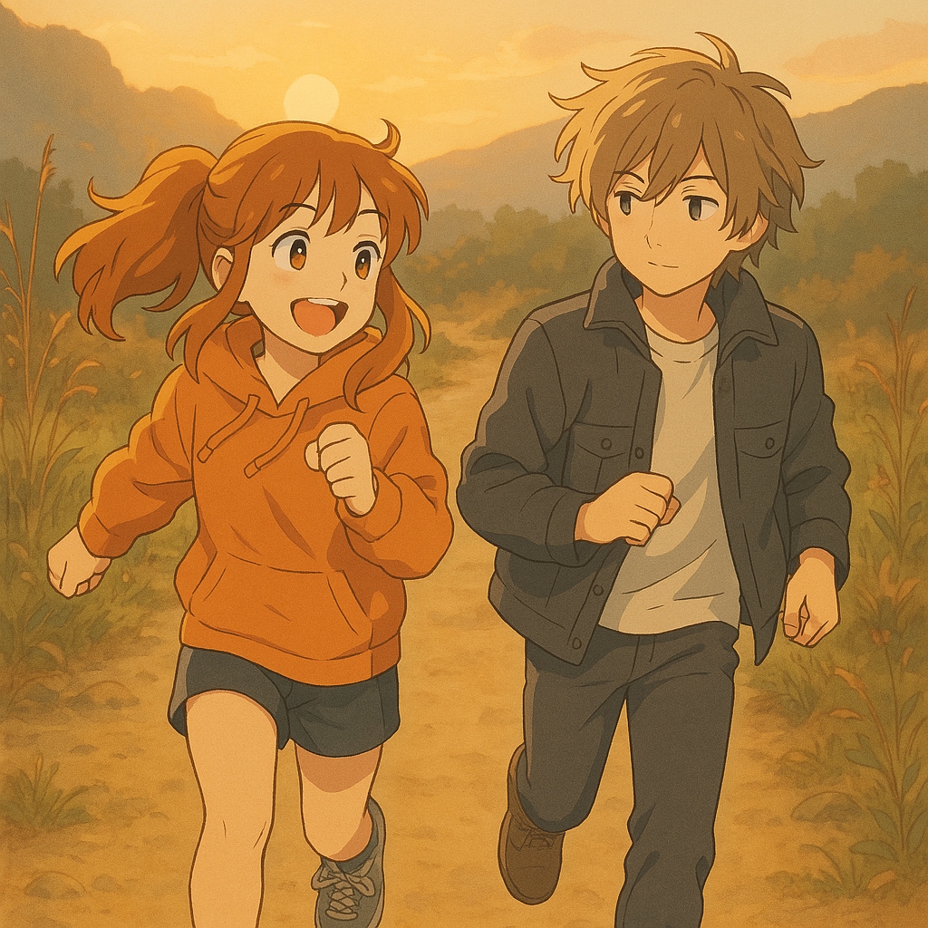 コーギーとヨーキーのアニメ風擬人化イラスト