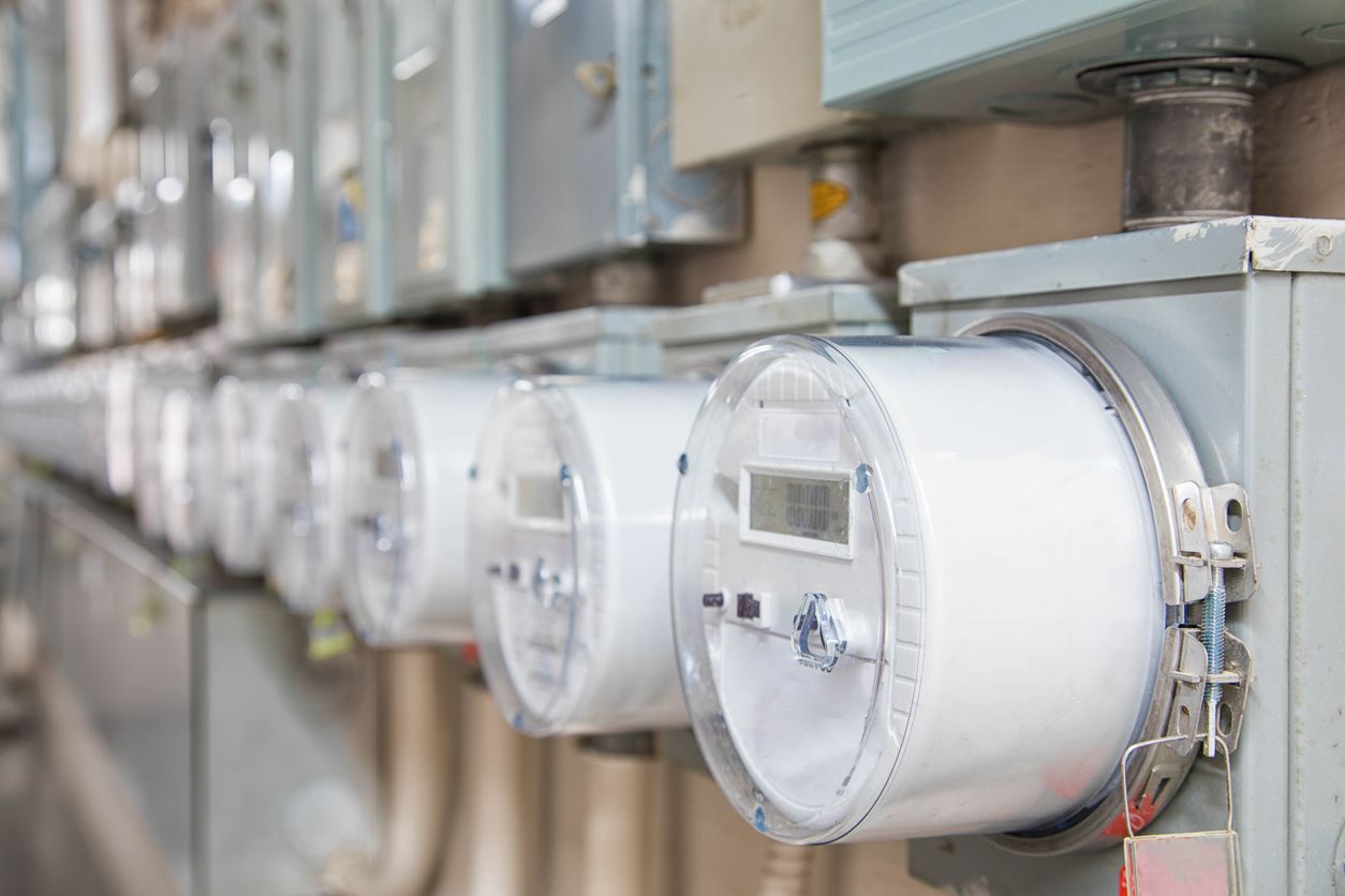 Electrical meters in a row