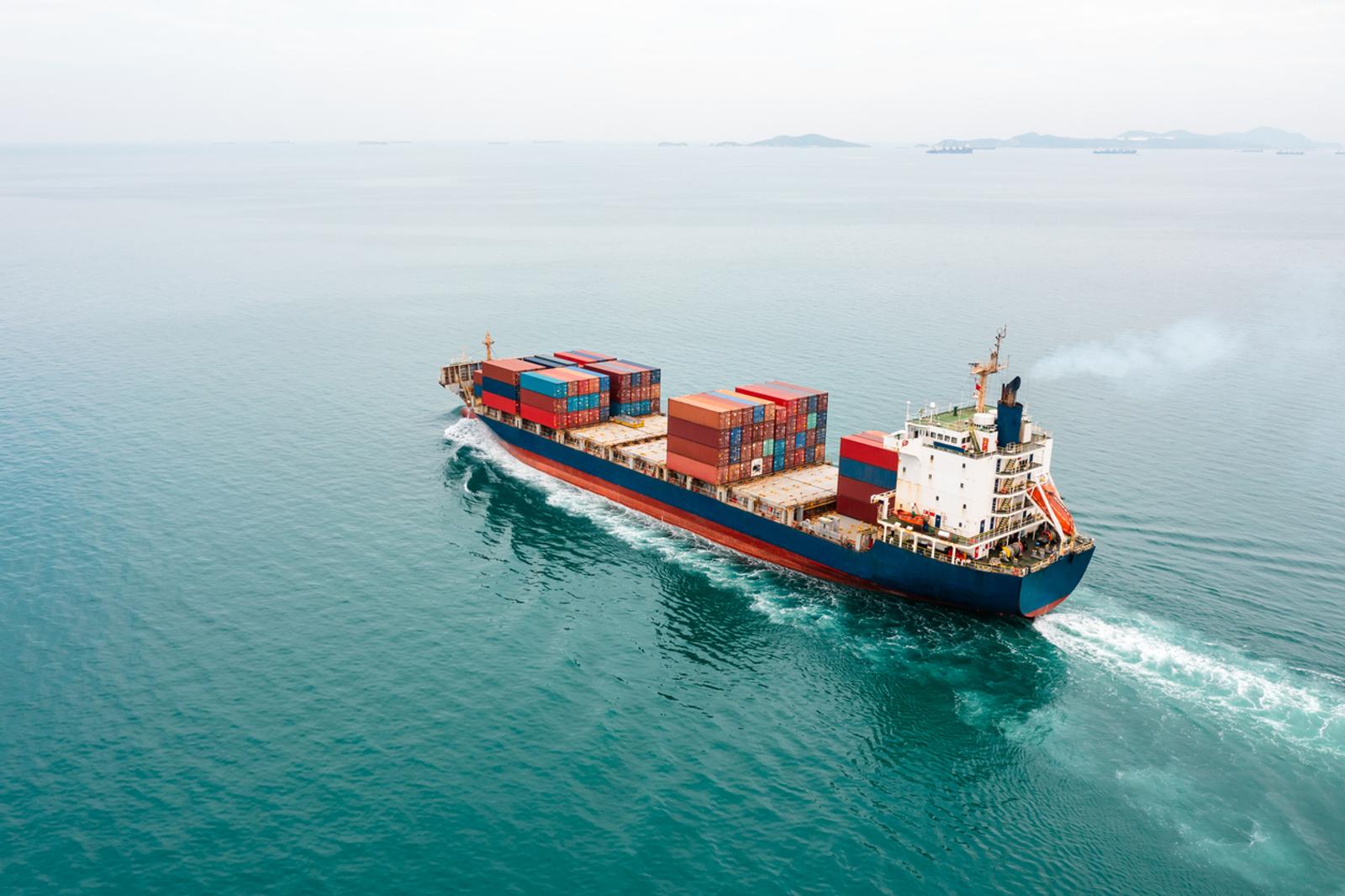 Cargo ship on open ocean