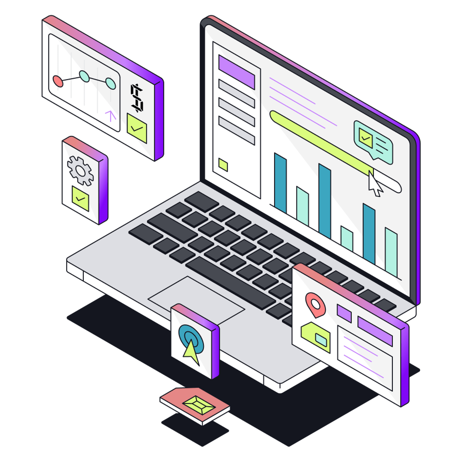 Illustration of dashboard open on laptop