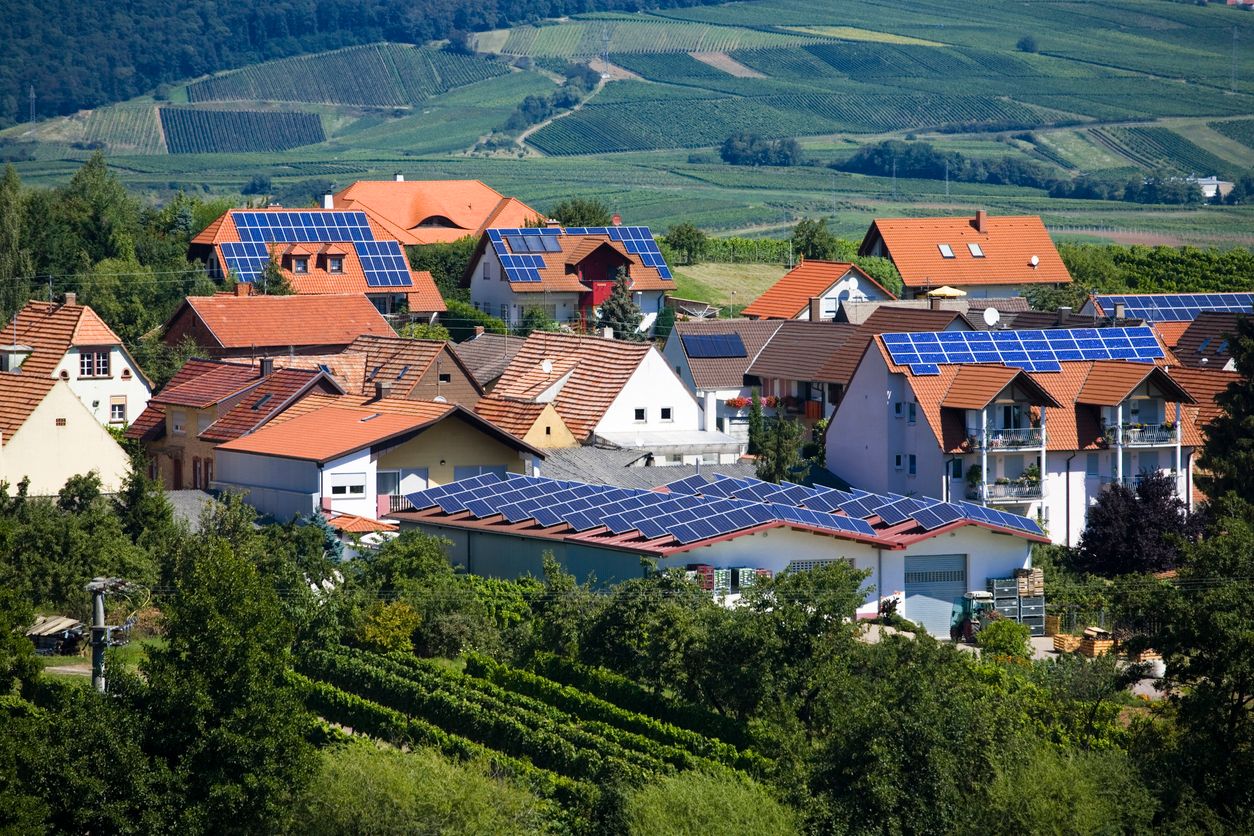 Houses with solar panels german countryside