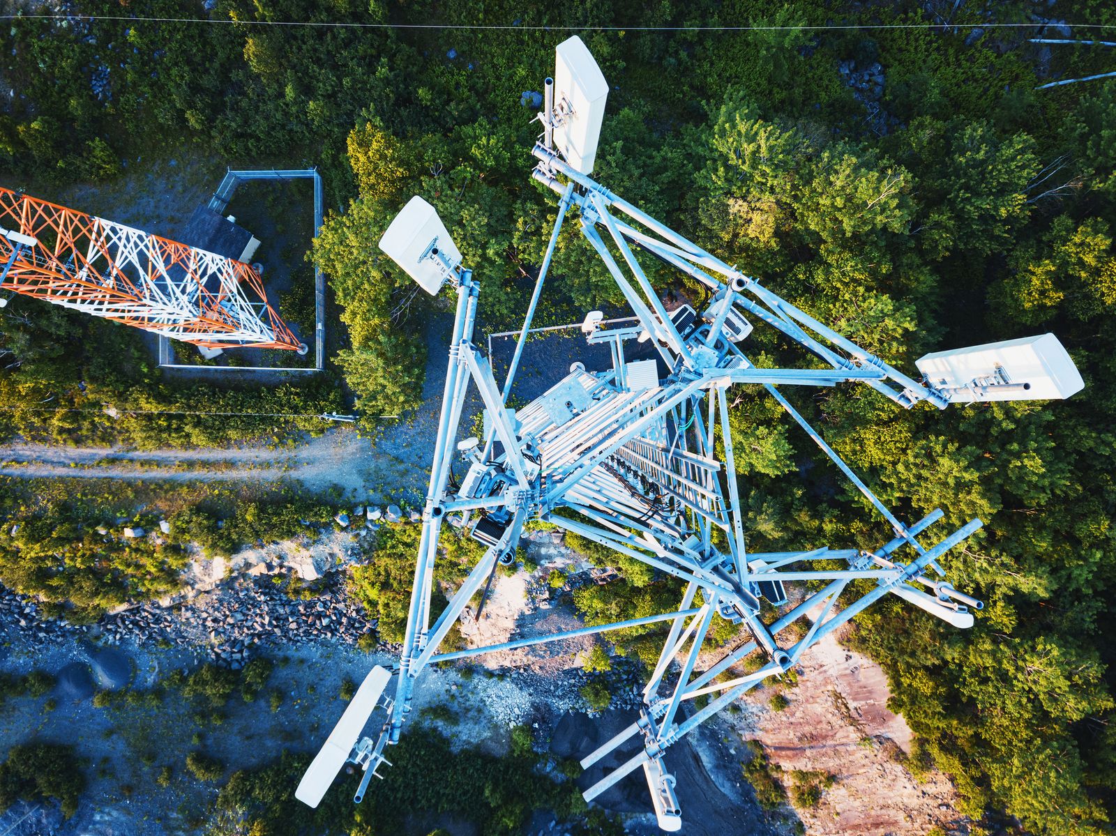 drone view of cellular communications tower