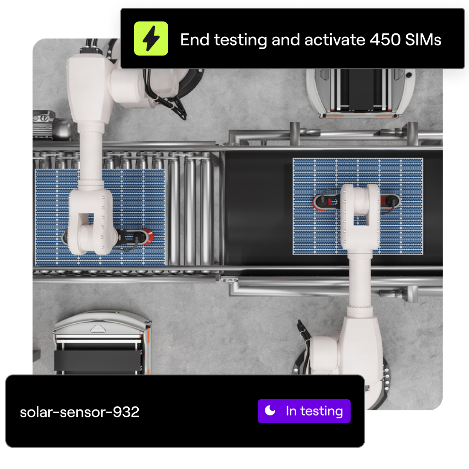 Solar panels in an assembly line