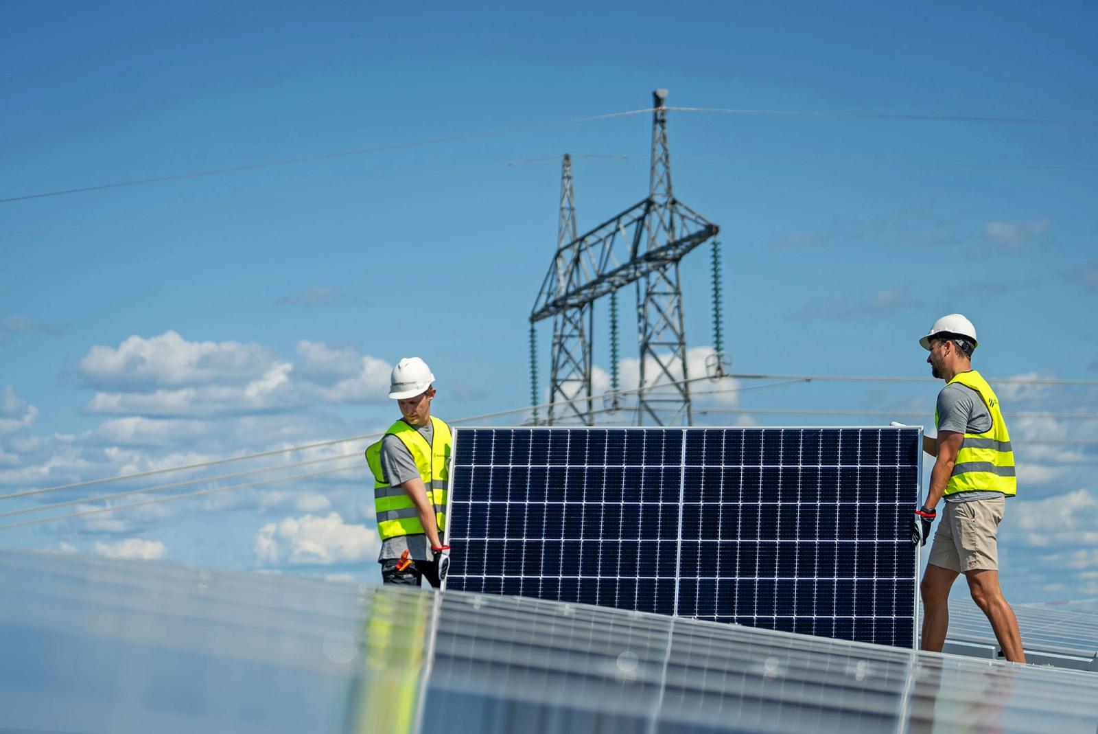 Solar panel installation on rooftop