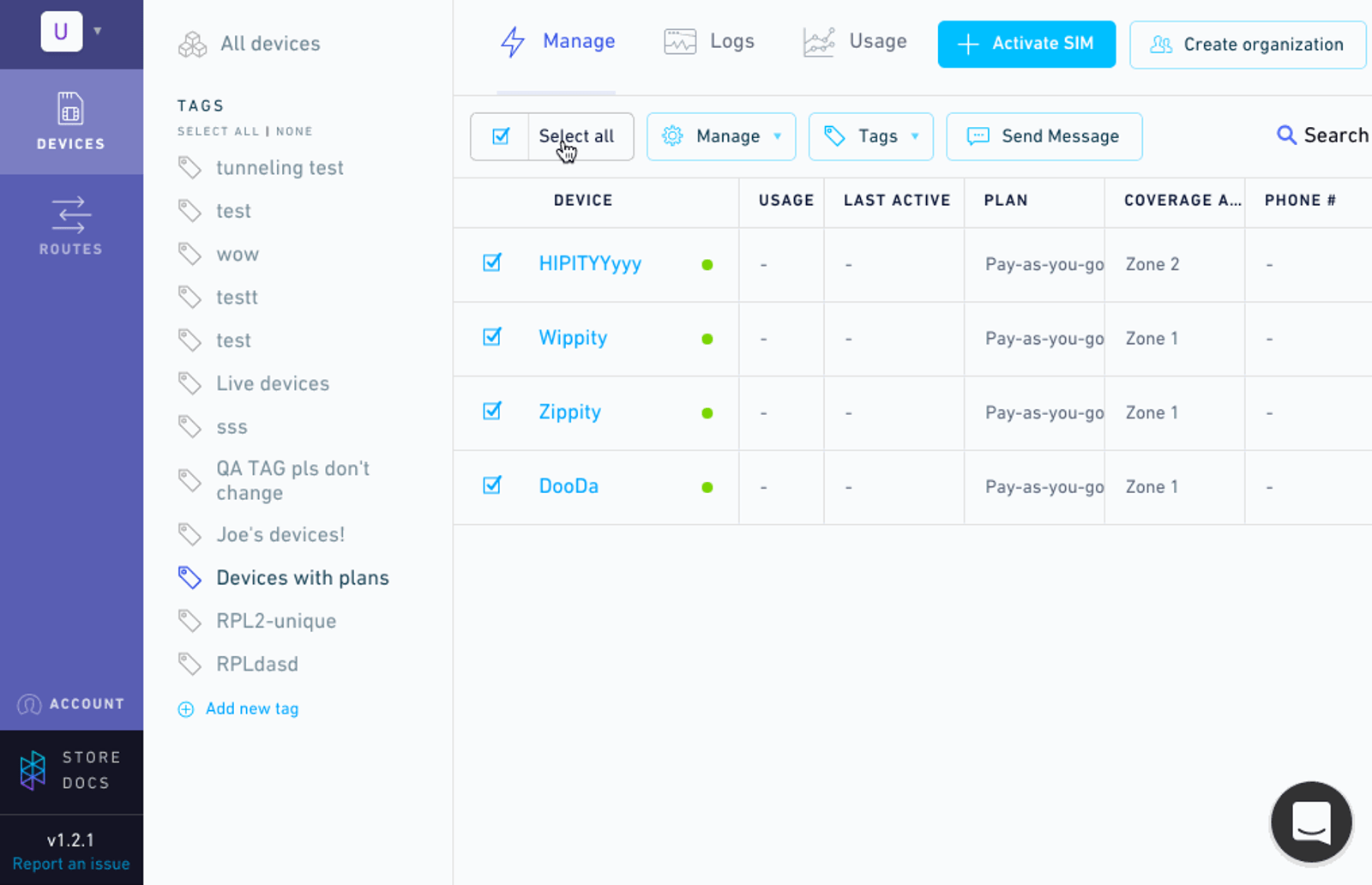 Bulk actions on the dashboard