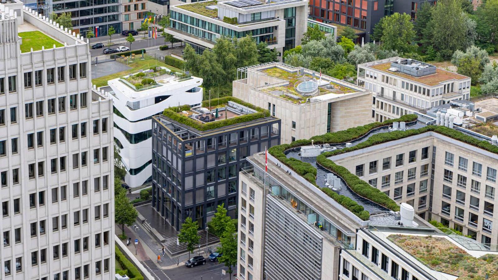 office buildings with greenery