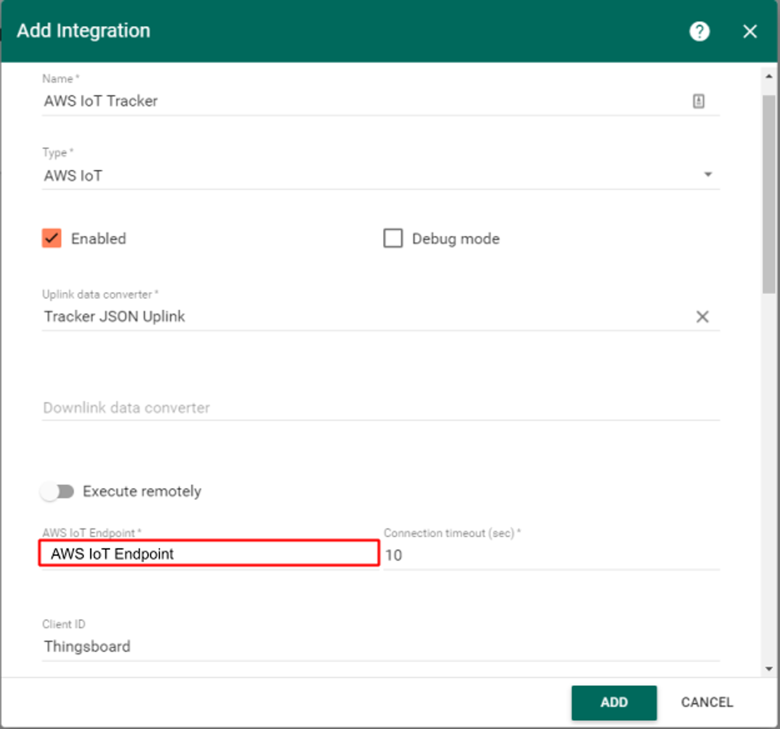 Adding the integration to AWS IoT