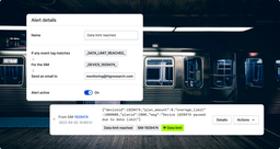A CTA train in a station at night, with overlays of a data usage alert