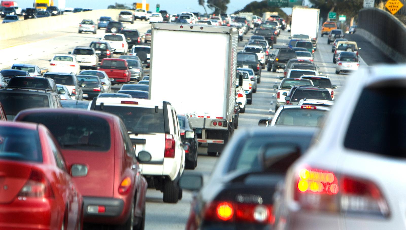 Delivery truck on crowded highway