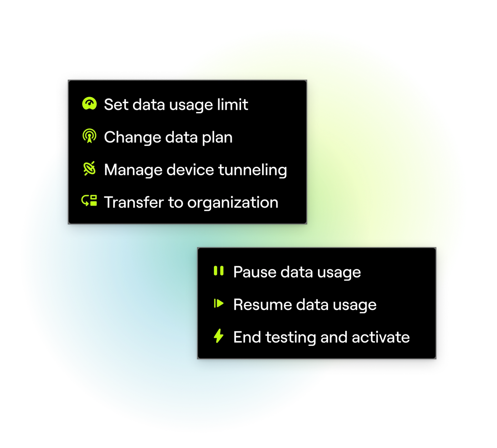 An illustration of the manage SIMs menu in the Hologram dashboard