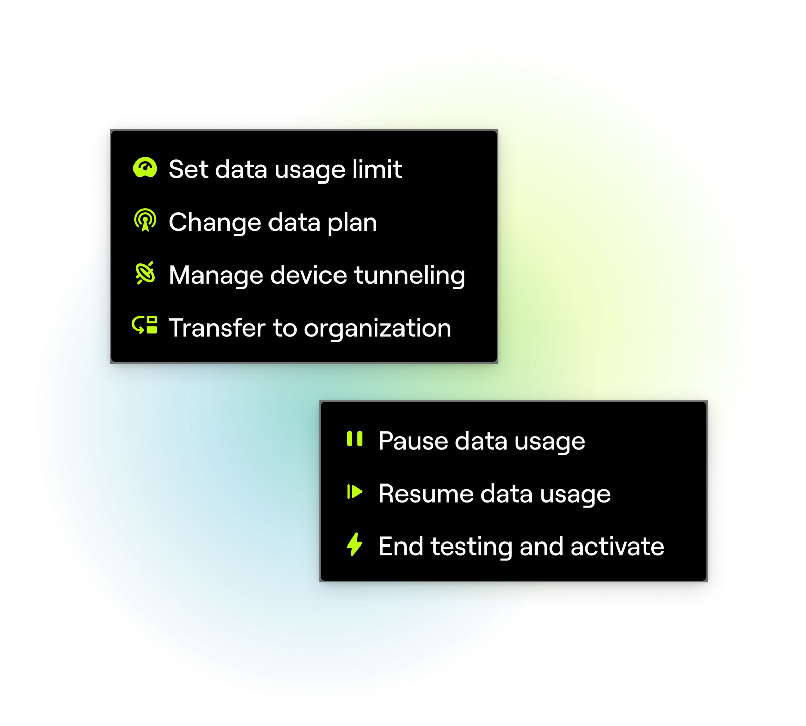 An illustration of the manage SIMs menu in the Hologram dashboard