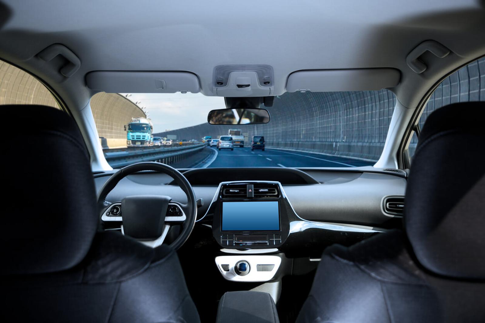 The empty cockpit of a self-driving automobile