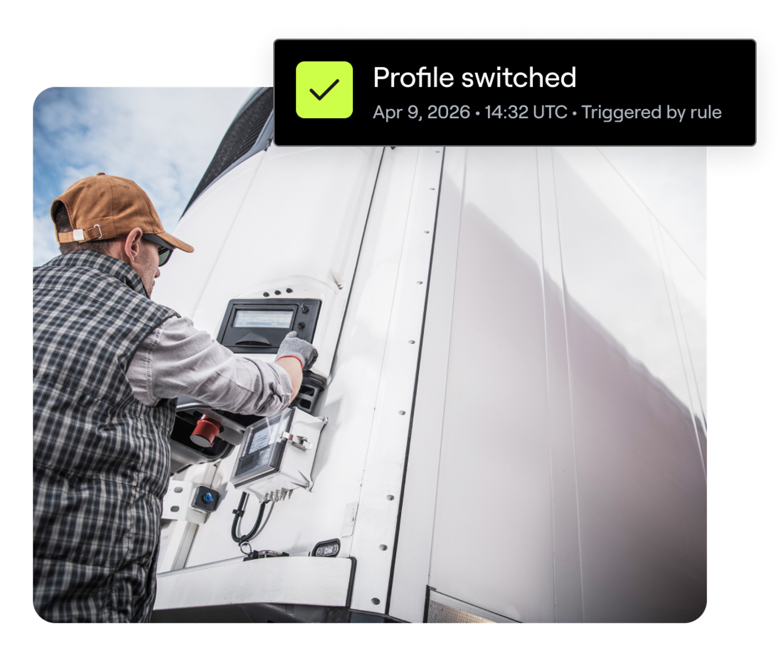 A log of profile changes is shown for a cargo truck