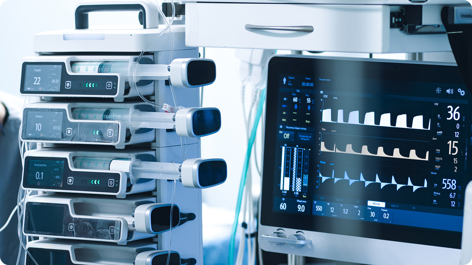 Monitors and patient sensors in an operating room