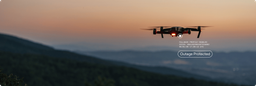 A drone flying at sunset, with a text overlay that an outage was avoided