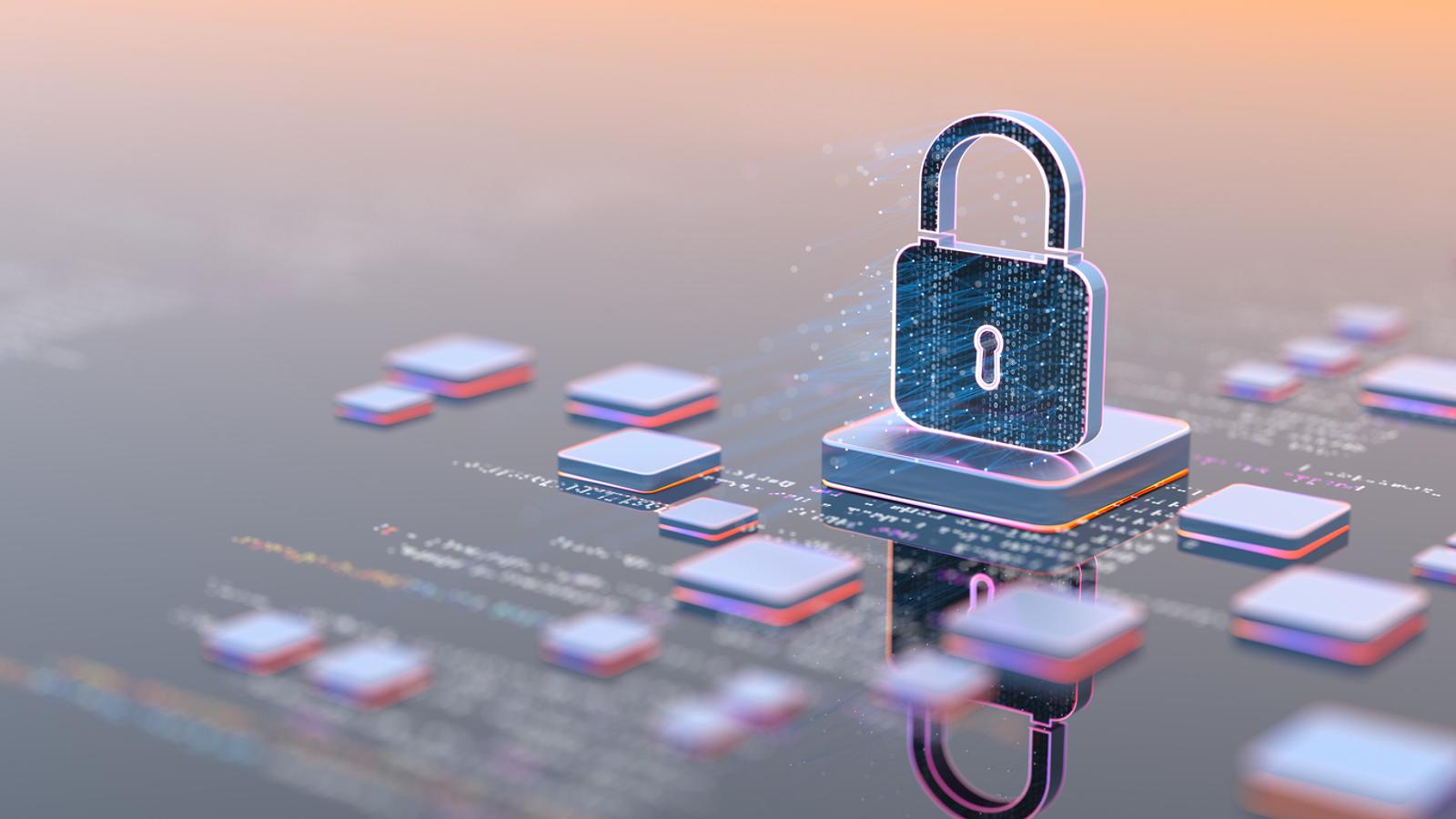 image of lock on computer chip for security