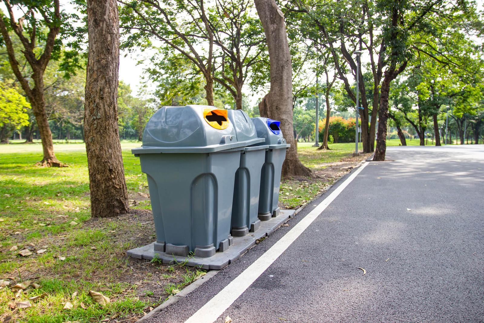 Three type recycling bin for each type of waste in the public park