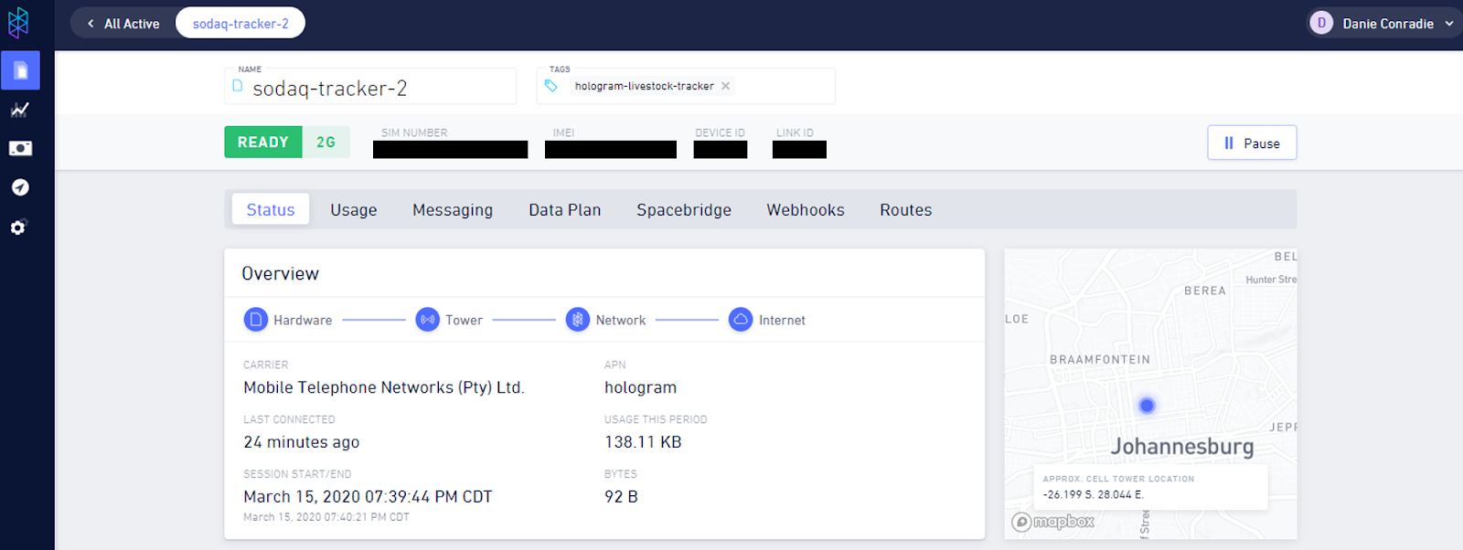 Confirm device connectivity in the Hologram Dashboard