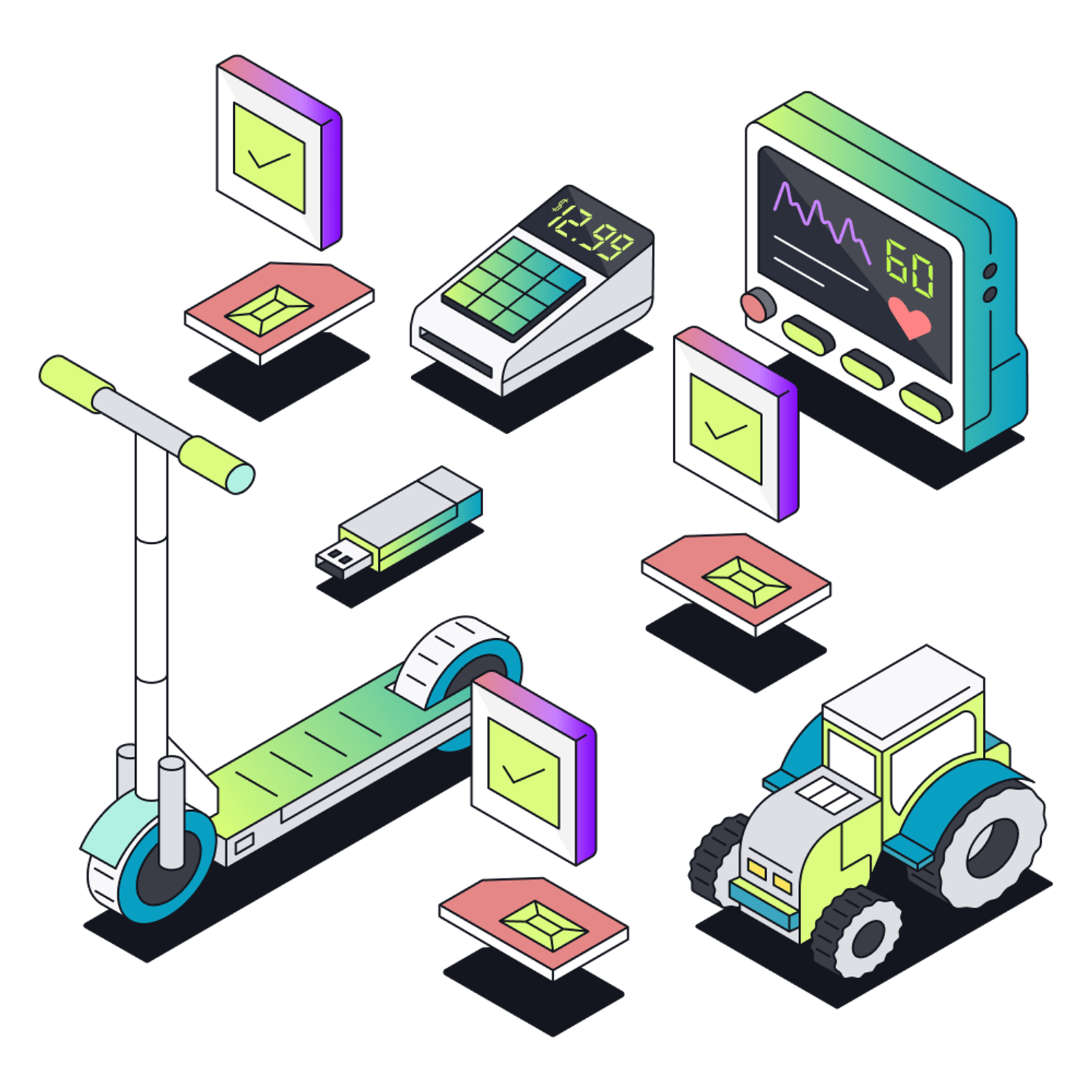 An illustration of SIM cards around the world and software dashboard