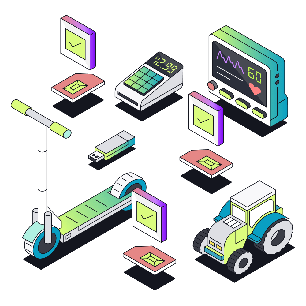 An illustration of SIM cards around the world and software dashboard