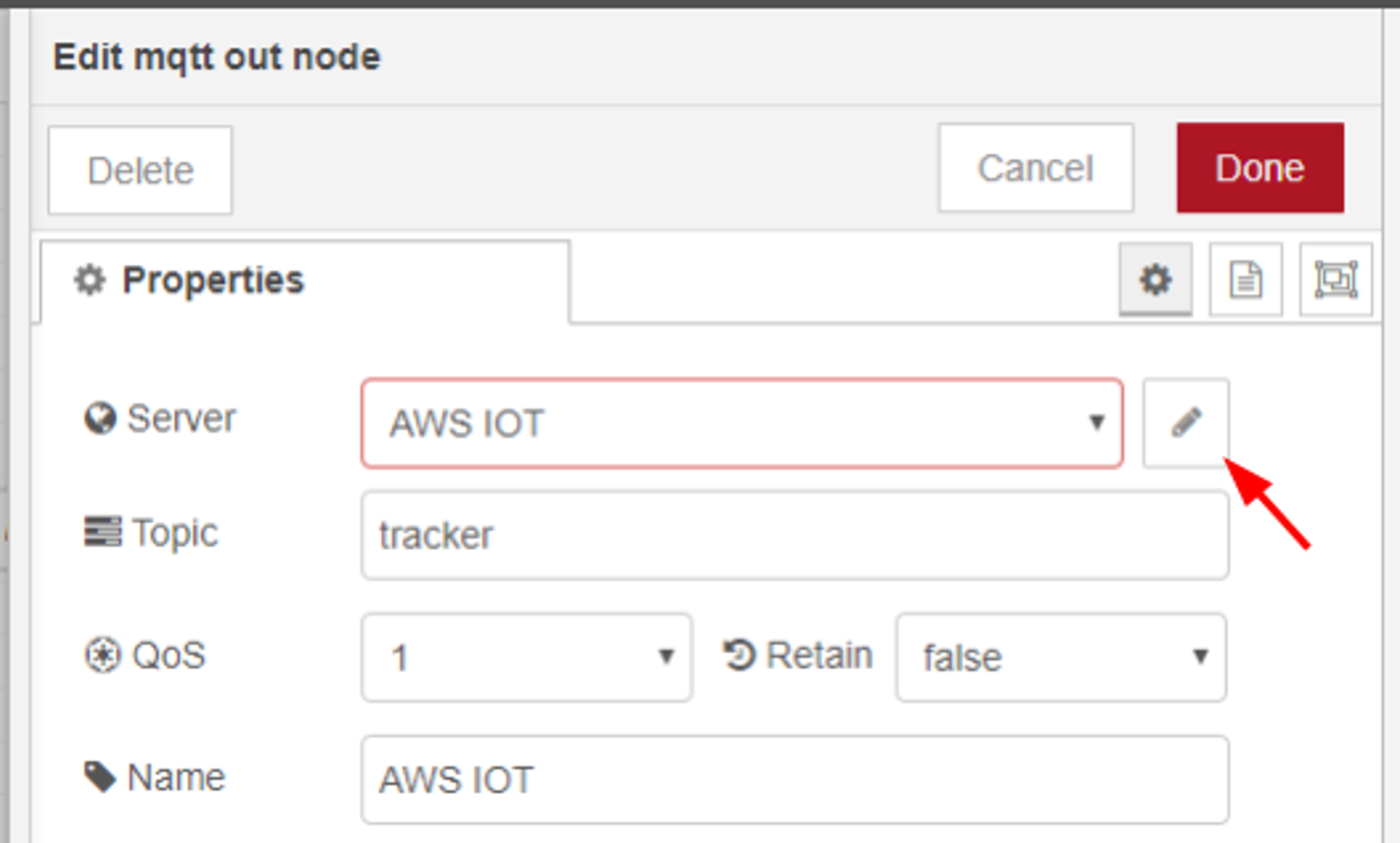 Edit mqtt out node