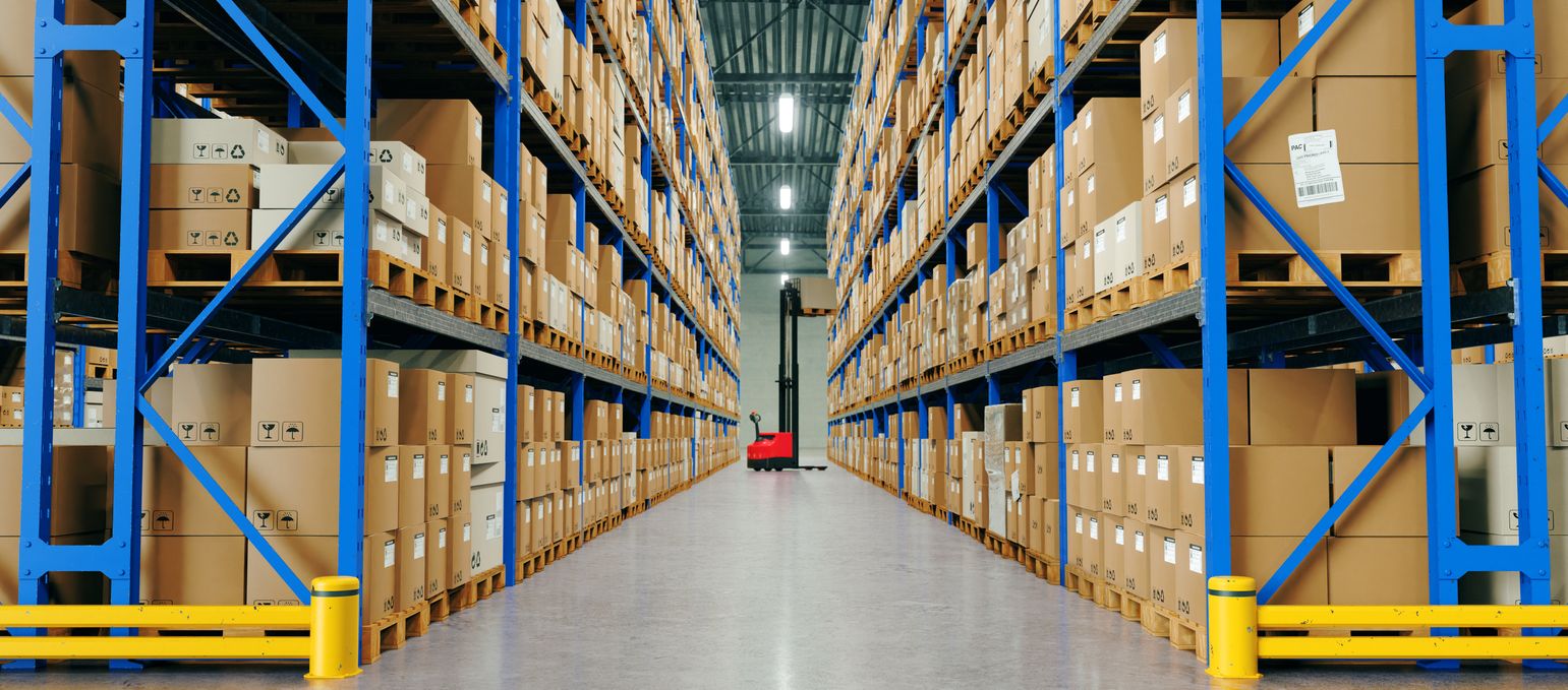 Warehouse with High Shelves and Loader