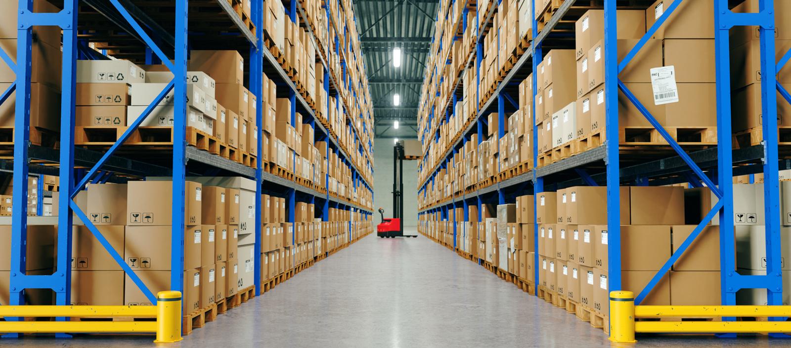 Warehouse with High Shelves and Loader