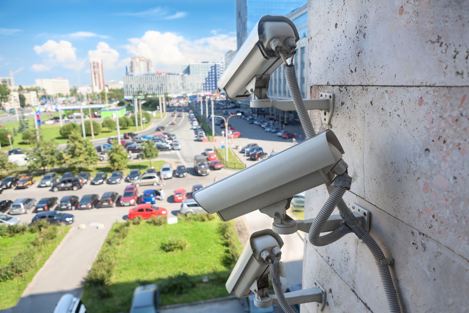 video cameras monitoring parking lot