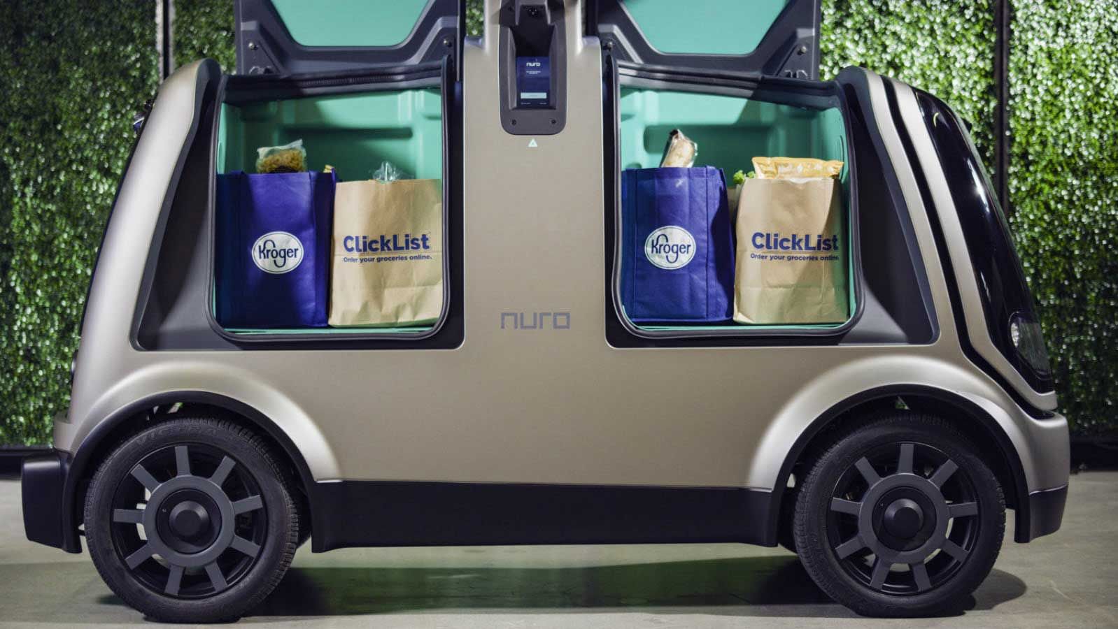Nuro vehicle with Kroger groceries