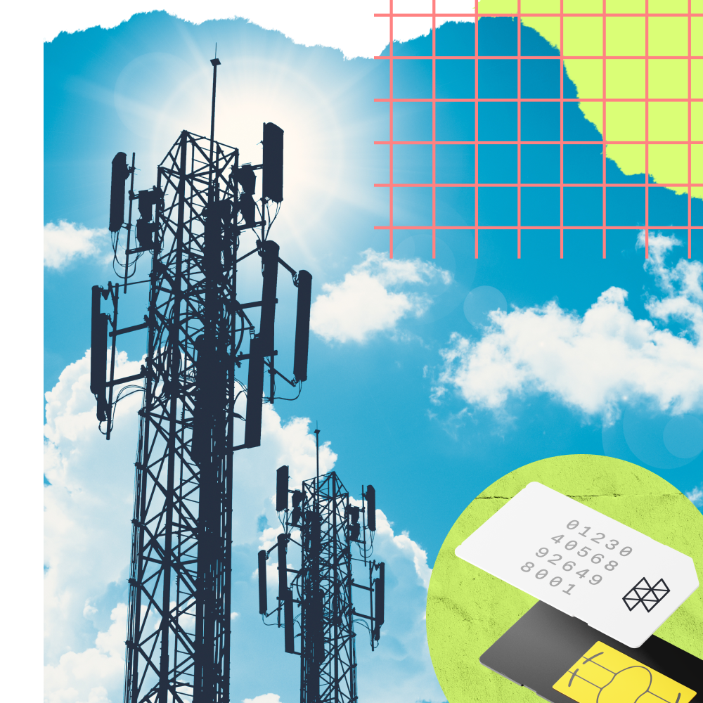 A cell tower and a Hologram Dual-Core SIM